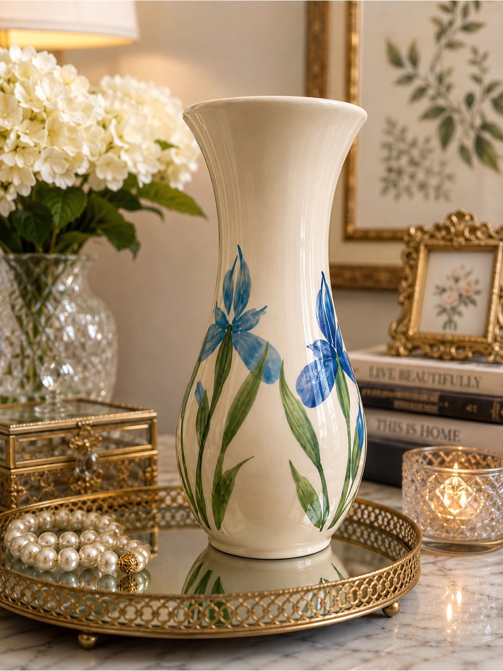 Vintage Emerson Creek Pottery Floral Vase 7.5” Hand Painted